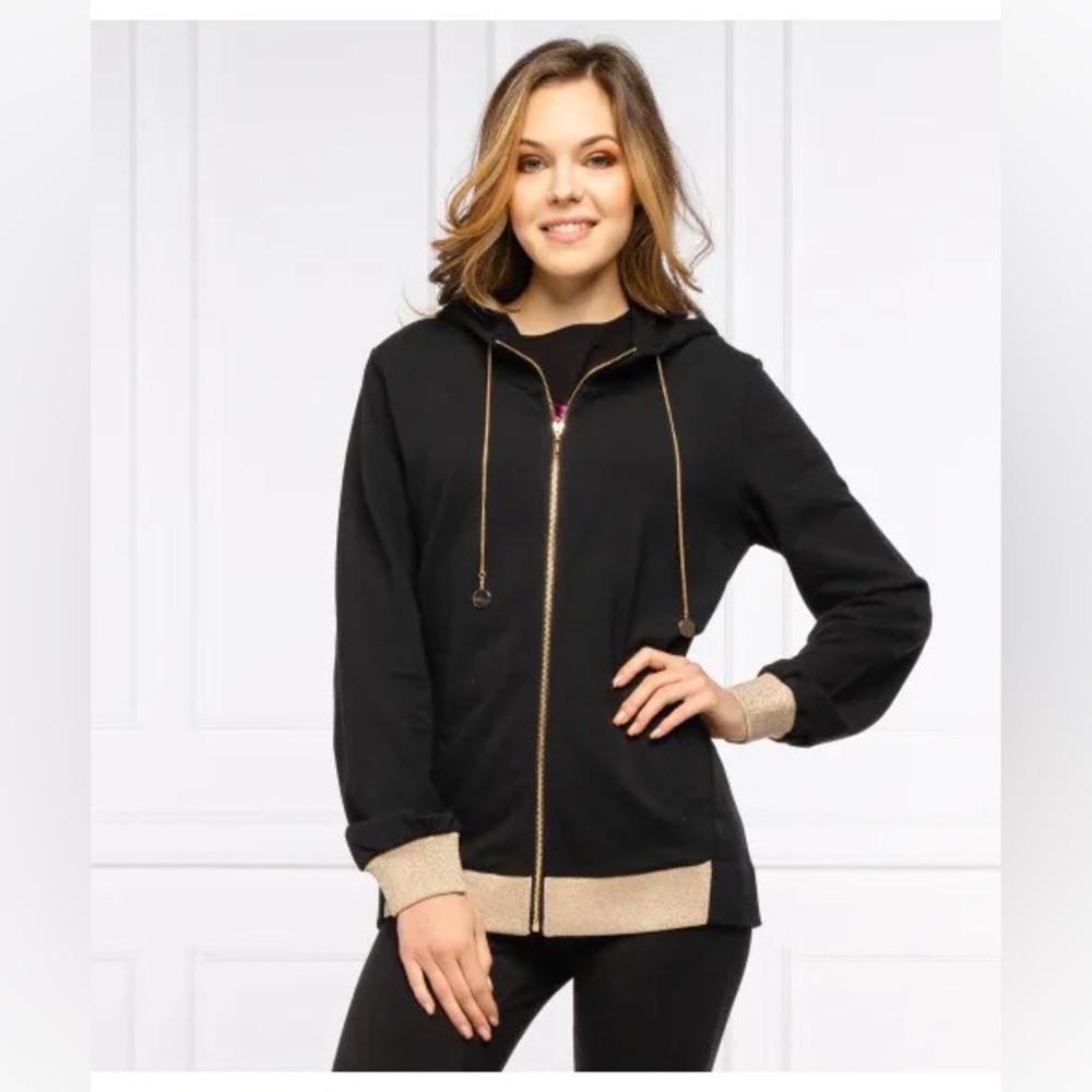 LIU JO SPORT Hooded Zip-Up Sweatshirt with Gold Trim & Accents